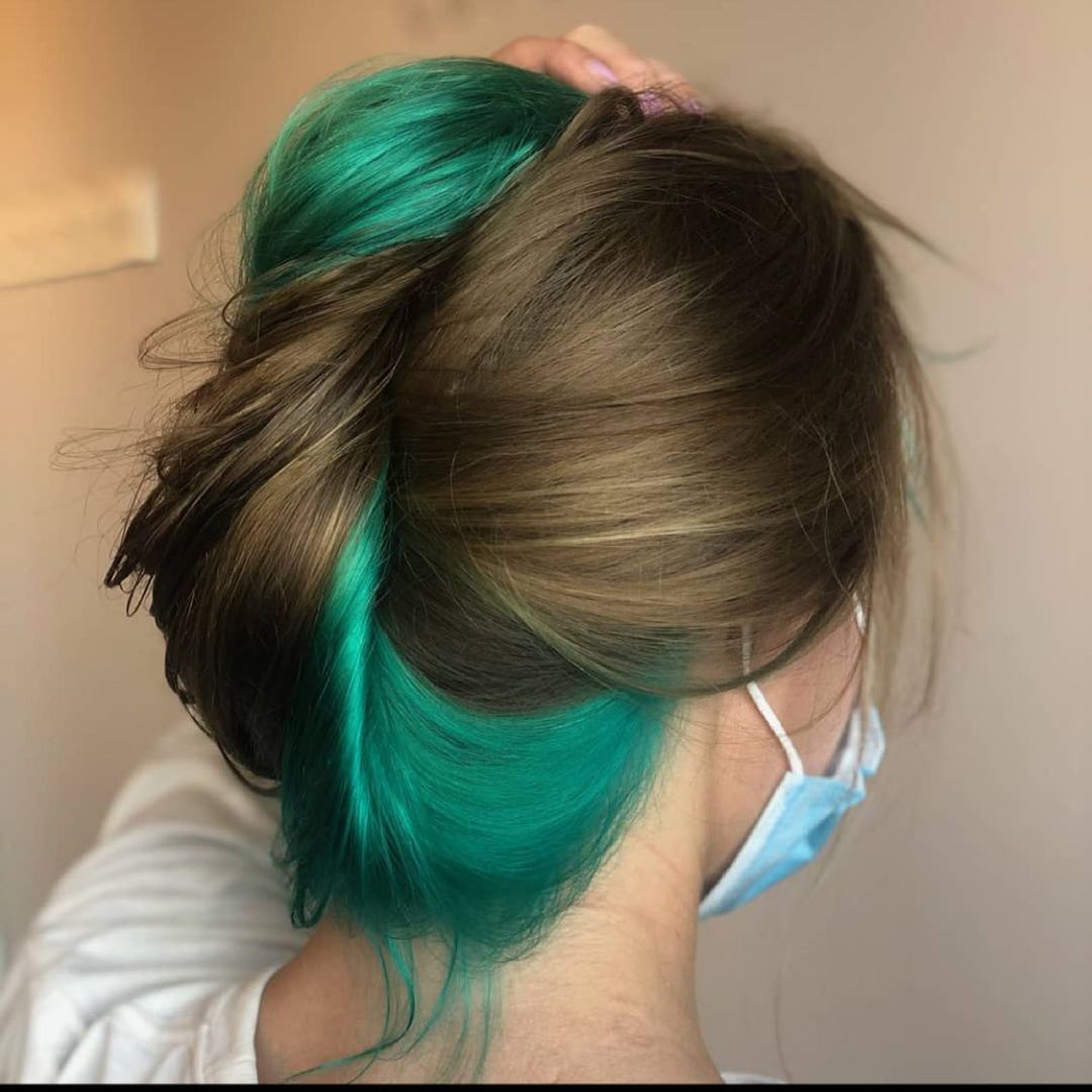 Teal green peekaboo highlights